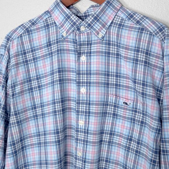 Vineyard Vines Men’s Shirt Nautical Preppy Coastal Blue Plaid Cotton Size XL - Picture 3 of 7